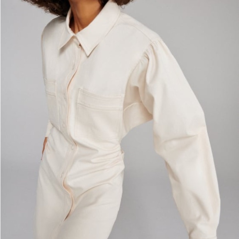 Zara White Cotton Shirt Dress With Pockets